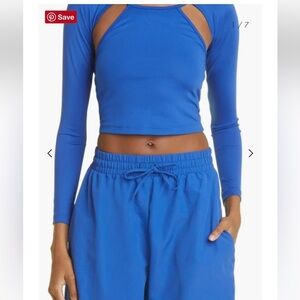 SammyB ALEXIS LONG SLV CROP TOP Blue Sz XL Open back NWT